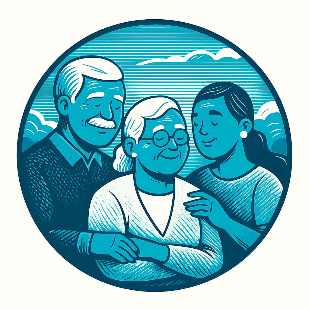 Illustration of elderly people being cared for
